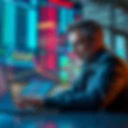 Trader looking at crypto charts A concerned trader examines crypto market charts on a laptop, reflecting on a lost deposit with a worried expression.