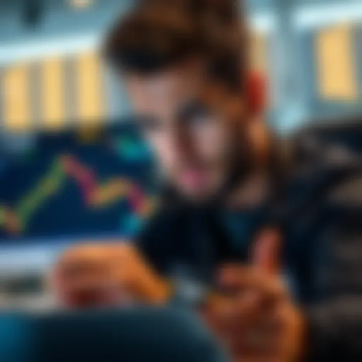 Trader's Loss in Ethereum A trader looking stressed while analyzing a chart showing a decline in Ethereum prices