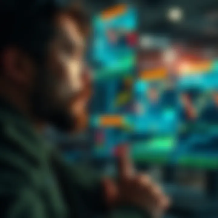 A trader looks concerned while reviewing memecoin transactions and financial losses. Charts and graphs about trading are visible on a computer screen.