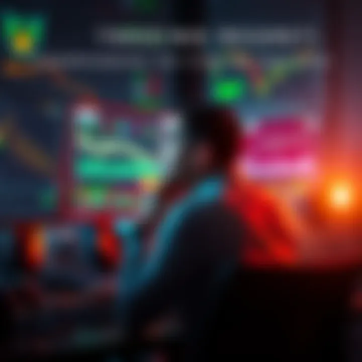 A trader sitting at a desk, looking thoughtfully at a computer screen displaying market graphs, showing signs of regret and contemplation.