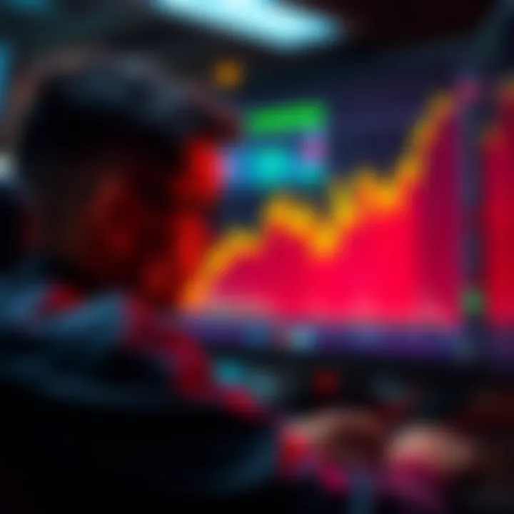 Trader watching rising cryptocurrency chart A cryptocurrency trader looks at a screen showing a sharply rising chart, reflecting feelings of regret for missed profits