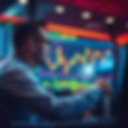 A trader studying a chart on a computer screen, reflecting on a recent financial loss