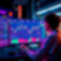 A trader analyzing DeFi market trends on a computer screen, showing a graph and token prices