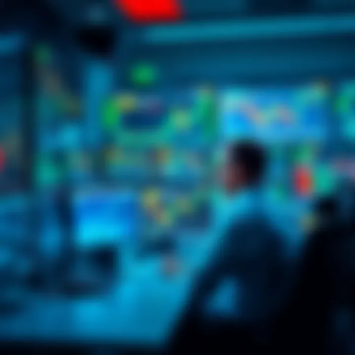 Trader Waiting for the Right Moment A trader sitting calmly at their desk, looking at multiple screens displaying stock charts, symbolizing the importance of patience in trading.