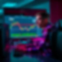 Trader Warning Cryptocurrency Decline A trader sits at a computer with market graphs showing a downward trend, looking concerned about Bitcoin and crypto investments.