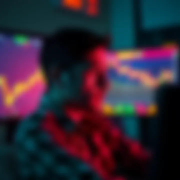 Trader looking worried after losses A concerned trader sits in front of a computer screen displaying declining cryptocurrency prices, reflecting on recent losses in leverage trading.