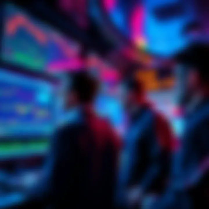 Traders analyze crypto market trends Traders looking at charts and monitors showing crypto price fluctuations and market data