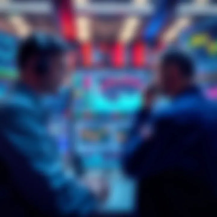 A group of traders looking at multiple screens displaying trading charts and data, focused on executing orders quickly and efficiently.