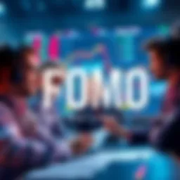 Group of traders looking at charts and discussing market trends fueled by FOMO