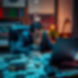 A dejected trader sitting at a desk covered in bills and a laptop showing loss graphs, reflecting on his financial downfall.