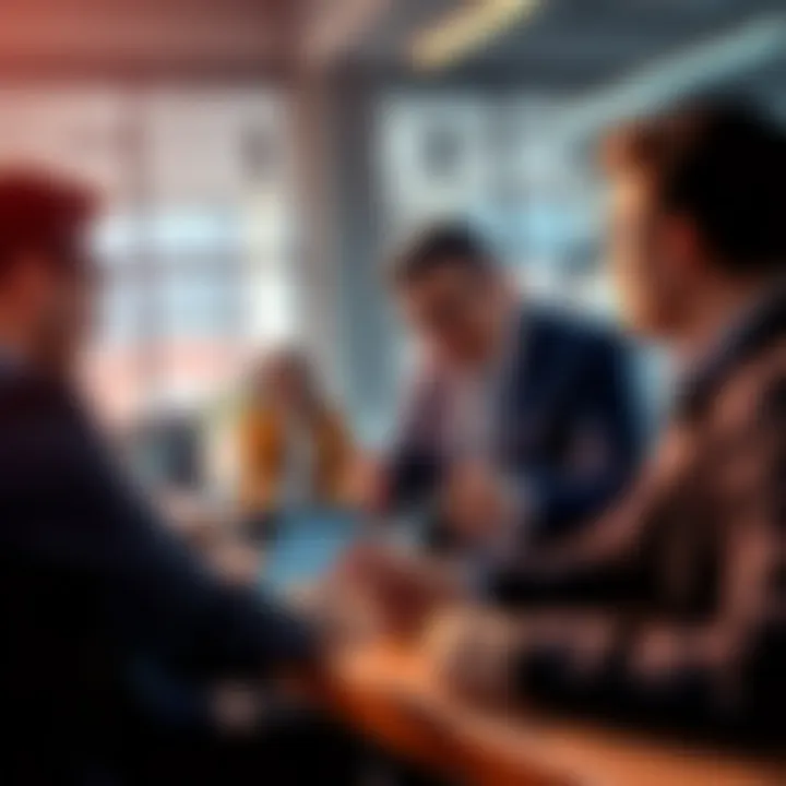 Group of traders discussing features of Second Wallet in a modern office.