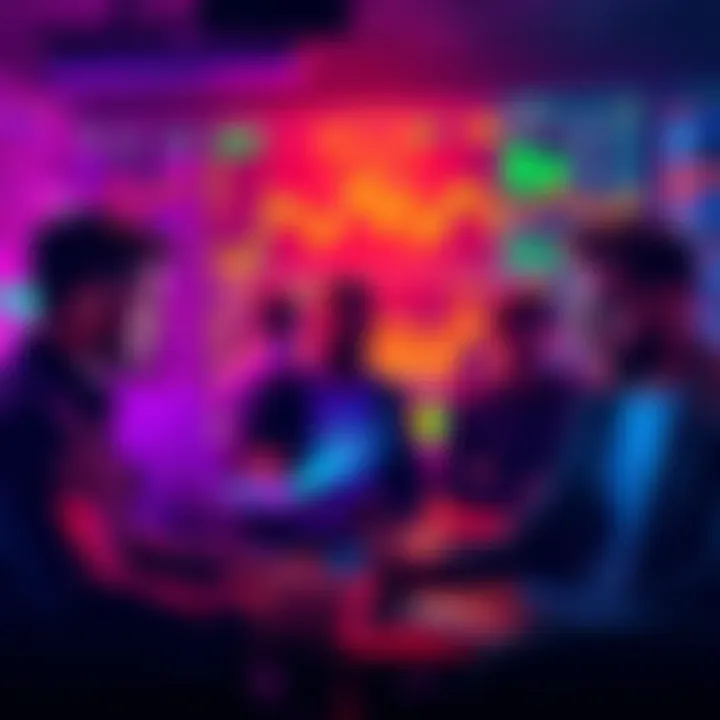 A diverse group of traders analyzing charts and trading crypto, stocks, and forex on PrimeXBT platform.