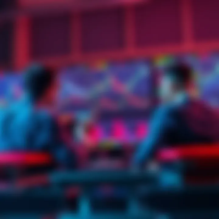 A group of people discussing trading tips with charts and graphs on a screen