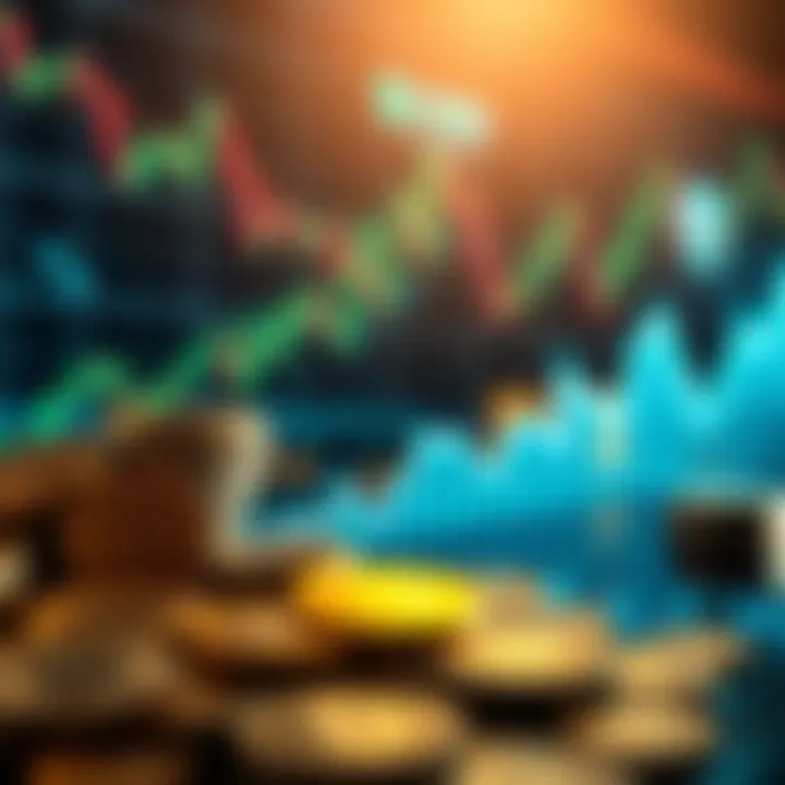 A visual representation of a graph depicting cryptocurrency trading profits over time with coins and charts in the background