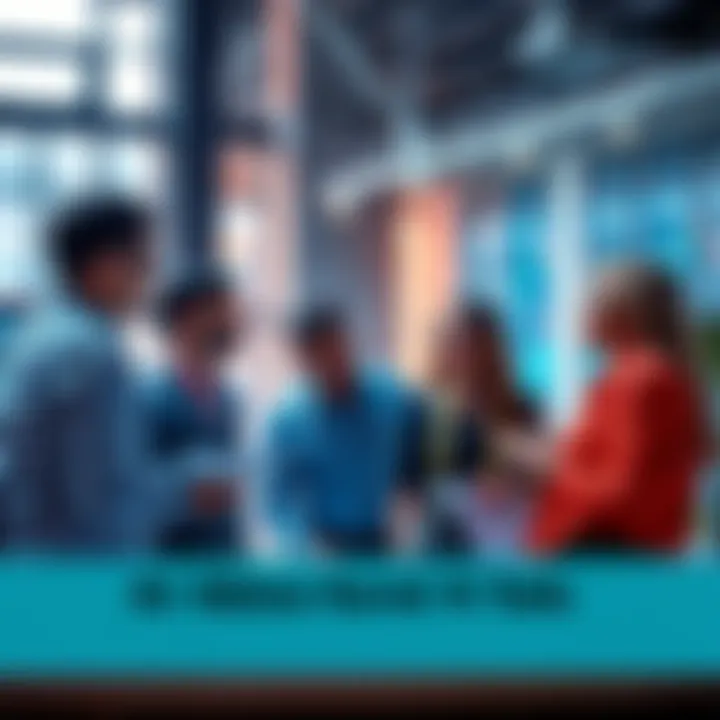 A group of people discussing advanced trading tools and AI technology in a modern office setting