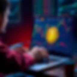 Trading Altcoins for Bitcoin A person analyzing cryptocurrency charts on a laptop, contemplating trading altcoins for Bitcoin, with Bitcoin logo visible on the screen.