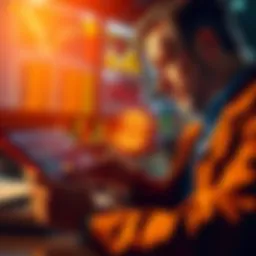 A European trader analyzing charts with euros and USDC symbols on a digital device