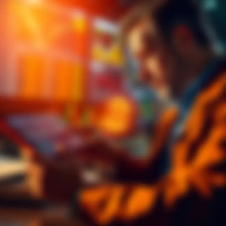 A European trader analyzing charts with euros and USDC symbols on a digital device