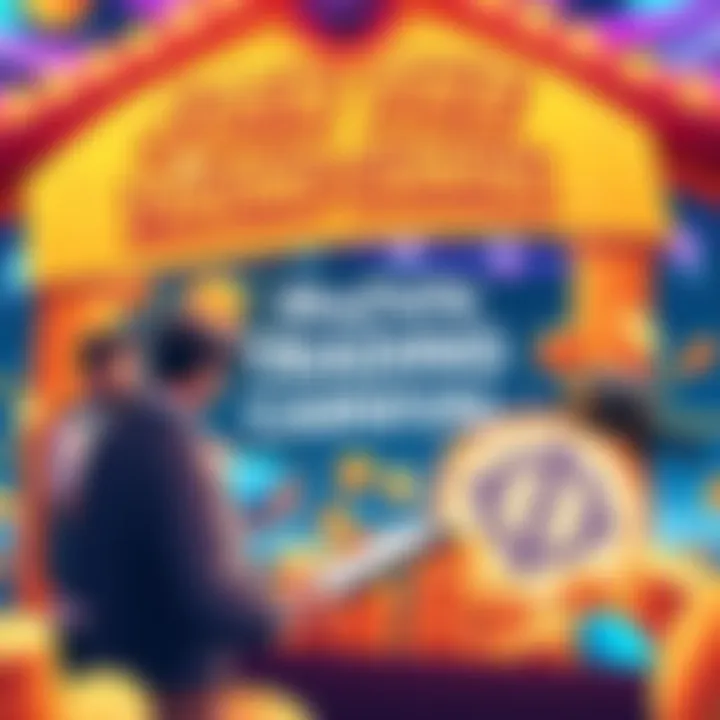 Join the Trading Carnival Colorful graphic promoting the #BuyTheDip Trading Carnival with illustrations of traders and coins