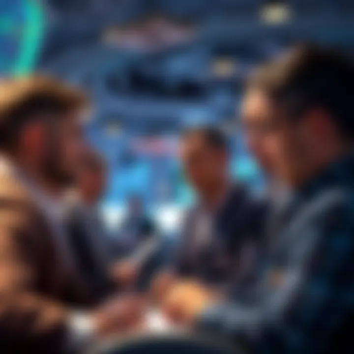 A group of traders discussing strategies and market insights in a lively forum setting.