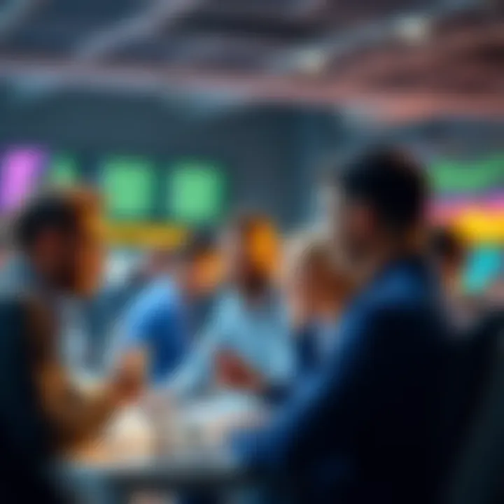 People engaging in a vibrant trading discussion, sharing strategies and insights