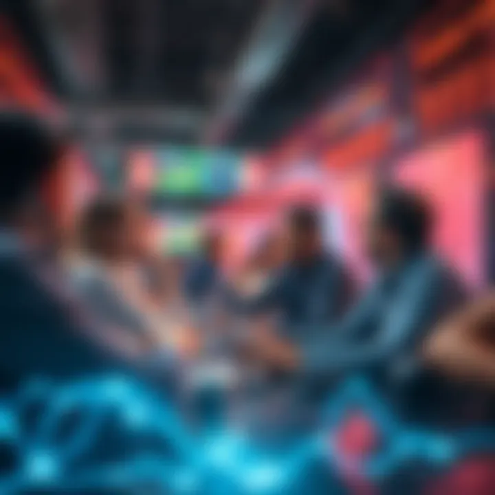 People engaging in a lively trading discussion, sharing ideas and strategies while using the Lightning Network to tip content.