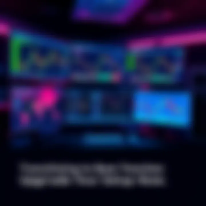 A modern trading setup showing multiple screens displaying graphs and data for Base Trenches