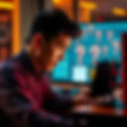 A person puzzled over a computer screen displaying transaction notes with question marks around it.