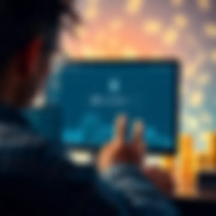 A frustrated user looking at their computer screen showing a 'processing' status for ETH transfer with money symbols in the background.