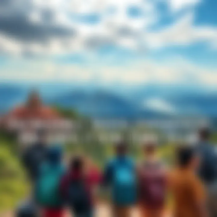 A group of people enjoying a scenic view while traveling, surrounded by stunning landscapes and vibrant culture.