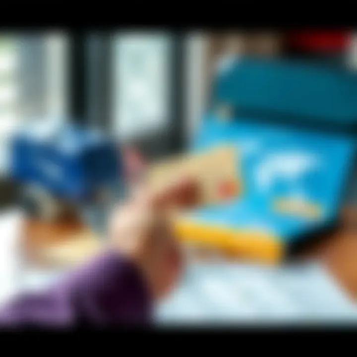 A person holds a metal credit card while planning a trip with a travel insurance brochure on a table.