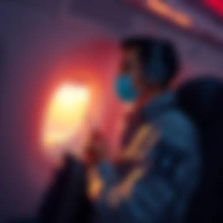 A traveler on a plane considering badge purchases while flying over the U.S.