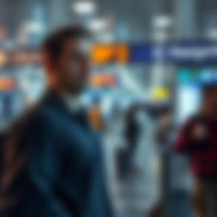 A traveler standing at a Canadian Border Services Agency inspection point, looking concerned after a watch seizure incident affecting their Nexus status.