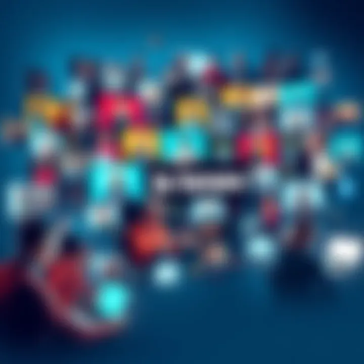 A collage of popular forum topics with people engaging in discussions on laptops and smartphones.