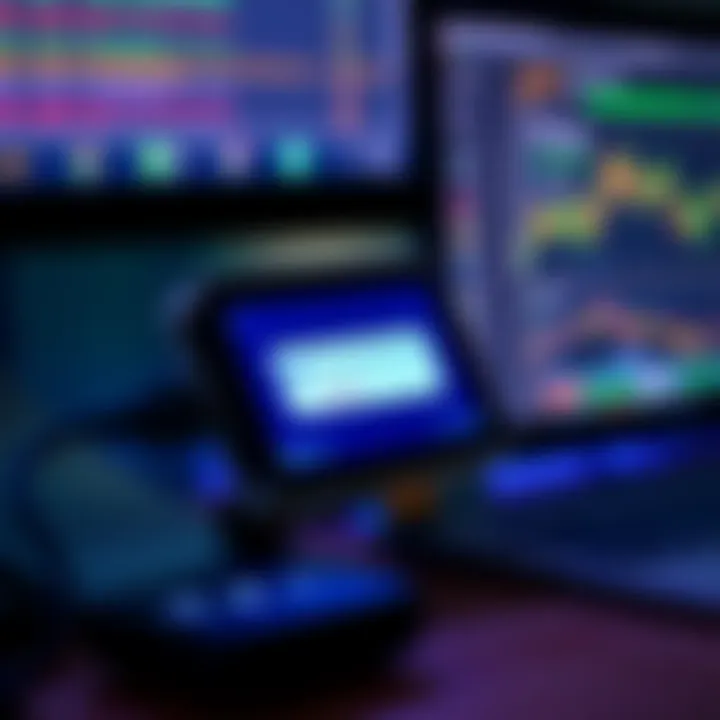 A close-up of a Trezor 7 hardware wallet connected to a computer, showing a software update notification on the screen.