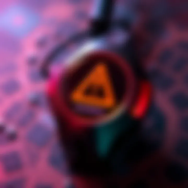 A Trezor cryptocurrency device with a warning symbol, highlighting the risks of malware on the device.