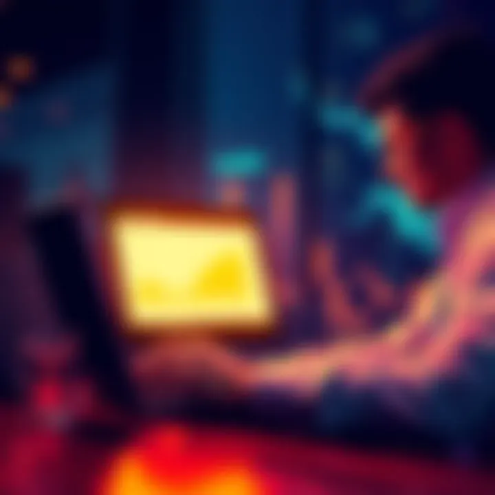 A person sharing feedback on a digital platform about trading features with a laptop in front of them.