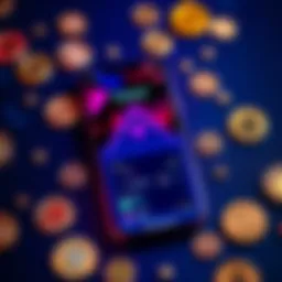 A smartphone displaying the TrezorX app interface, surrounded by digital currency symbols.