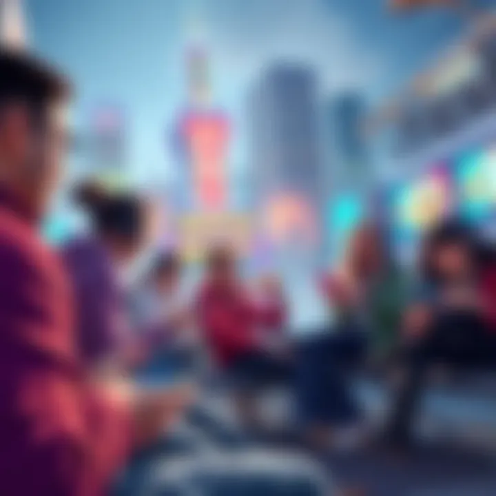 A group of players enjoying Triple Match City on their devices, discussing their progress and experiences