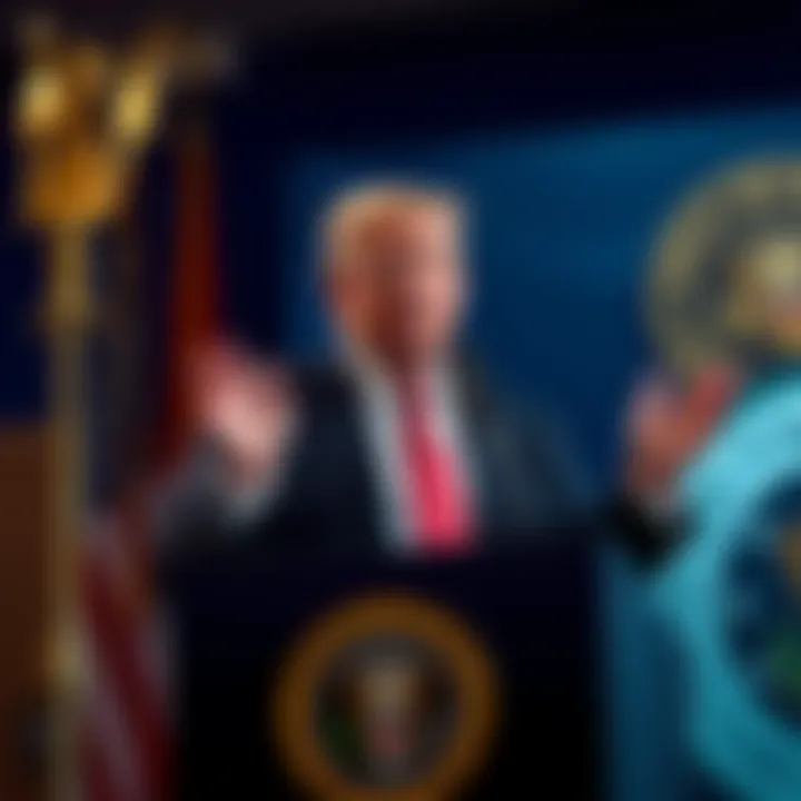 President Trump speaking at a podium about cryptocurrency regulations while referring to Gary Gensler