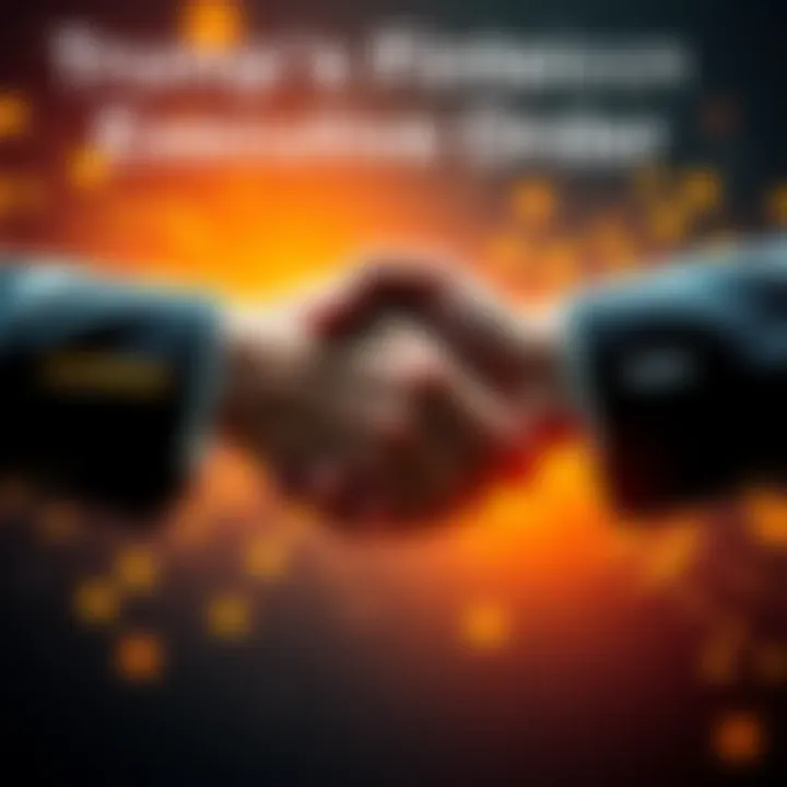A graphic showing a handshake between finance and technology, with icons of Coinbase and Ripple on either side, symbolizing their potential new roles in banking.