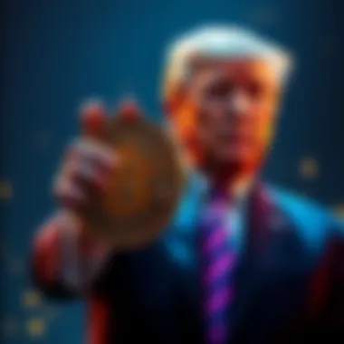 Former President Trump holding a giant cryptocurrency coin, symbolizing his financial growth to $6.5 billion.