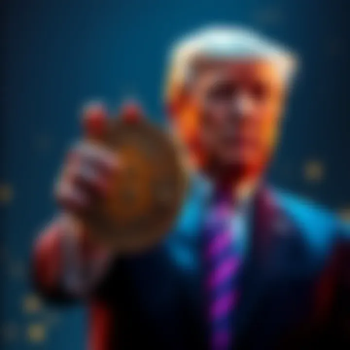 Former President Trump holding a giant cryptocurrency coin, symbolizing his financial growth to $6.5 billion.
