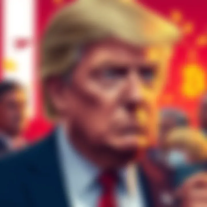 Illustration of Donald Trump with crypto symbols showing worry and doubt among supporters.