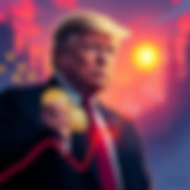 Trump's Impact on Crypto Illustration showing Trump with cryptocurrencies and a downward trend graph, symbolizing the connection between his actions and the crypto market decline.