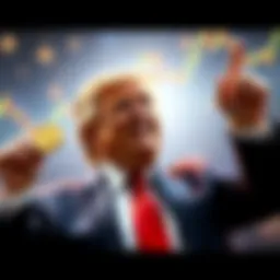 Trump's Crypto Profits Donald Trump celebrating a $1.4 billion gain from cryptocurrency trading, with a backdrop of falling cryptocurrency charts representing investor losses.