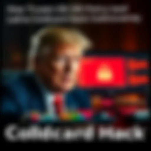 A graphic showing a split image of Donald Trump and a computer screen with a hacking alert, representing the connection between politics and technology.