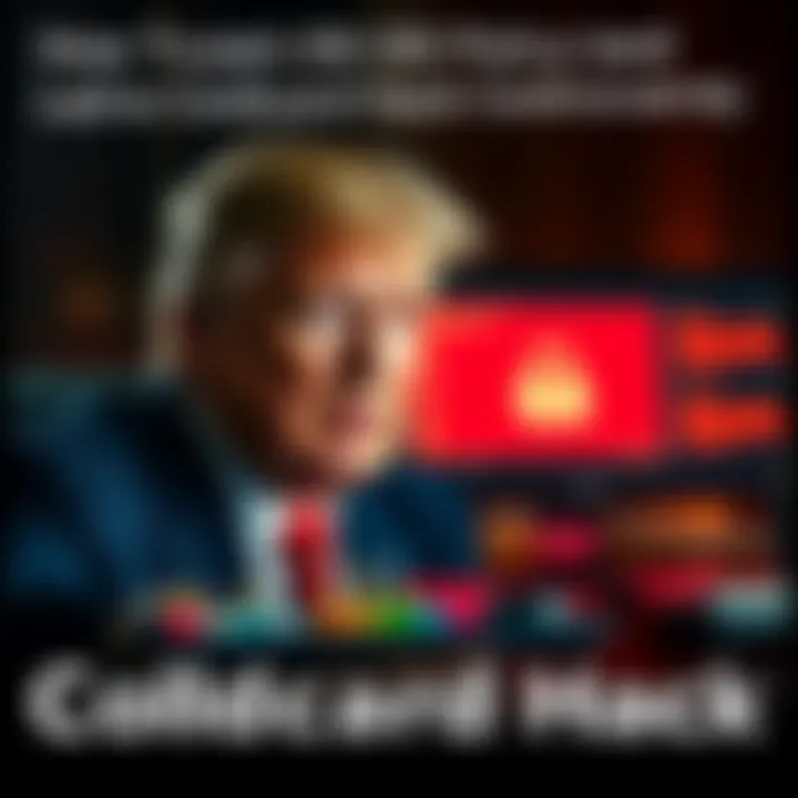 A graphic showing a split image of Donald Trump and a computer screen with a hacking alert, representing the connection between politics and technology.