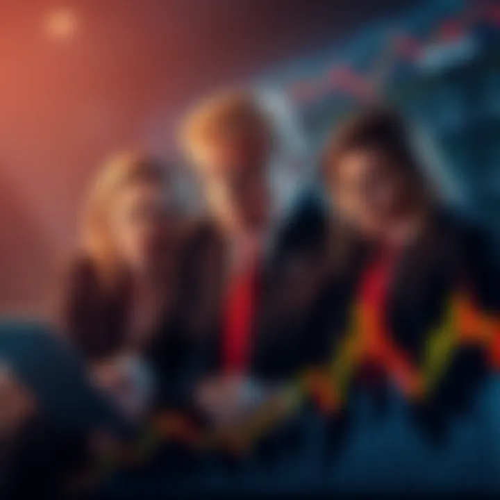 A worried Trump family examines falling cryptocurrency market graphs, showing their financial distress from recent losses.