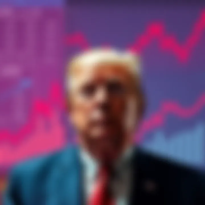 Donald Trump standing beside charts showing financial gains during his presidency